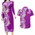 Aloha Polynesian Plumeria Flower Couples Matching Long Sleeve Bodycon Dress and Hawaiian Shirt Purple Color