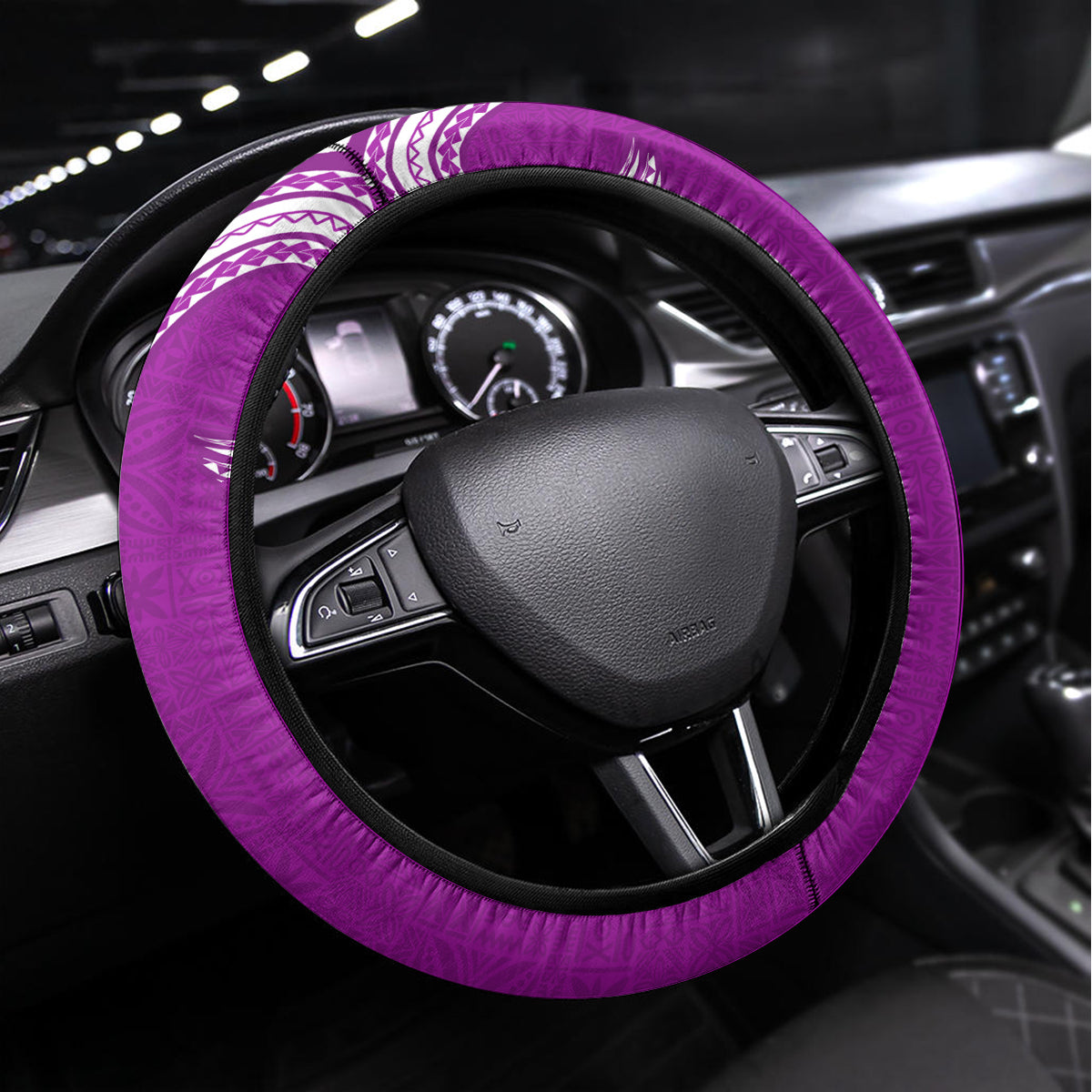 Aloha Polynesian Plumeria Flower Steering Wheel Cover Purple Color