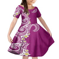 Aloha Polynesian Plumeria Flower Family Matching Short Sleeve Bodycon Dress and Hawaiian Shirt Pink Color LT03 Daughter's Dress Pink - Polynesian Pride