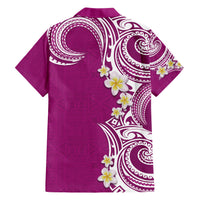 Aloha Polynesian Plumeria Flower Family Matching Short Sleeve Bodycon Dress and Hawaiian Shirt Pink Color LT03 - Polynesian Pride