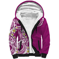 Aloha Polynesian Plumeria Flower Sherpa Hoodie Pink Color
