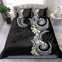 Aloha Polynesian Plumeria Flower Bedding Set Black White Color