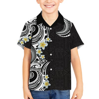 Aloha Polynesian Plumeria Flower Family Matching Long Sleeve Bodycon Dress and Hawaiian Shirt Black White Color LT03 Son's Shirt Black - Polynesian Pride