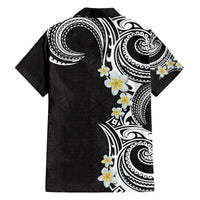 Aloha Polynesian Plumeria Flower Family Matching Off The Shoulder Long Sleeve Dress and Hawaiian Shirt Black White Color LT03 - Polynesian Pride