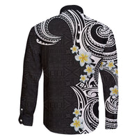Aloha Polynesian Plumeria Flower Family Matching Off The Shoulder Long Sleeve Dress and Hawaiian Shirt Black White Color LT03 - Polynesian Pride