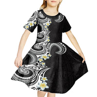 Aloha Polynesian Plumeria Flower Kid Short Sleeve Dress Black White Color LT03 - Polynesian Pride