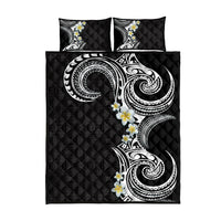 Aloha Polynesian Plumeria Flower Quilt Bed Set Black White Color