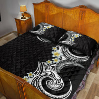 Aloha Polynesian Plumeria Flower Quilt Bed Set Black White Color
