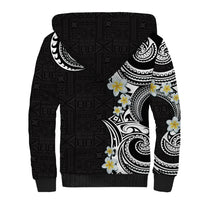 Aloha Polynesian Plumeria Flower Sherpa Hoodie Black White Color