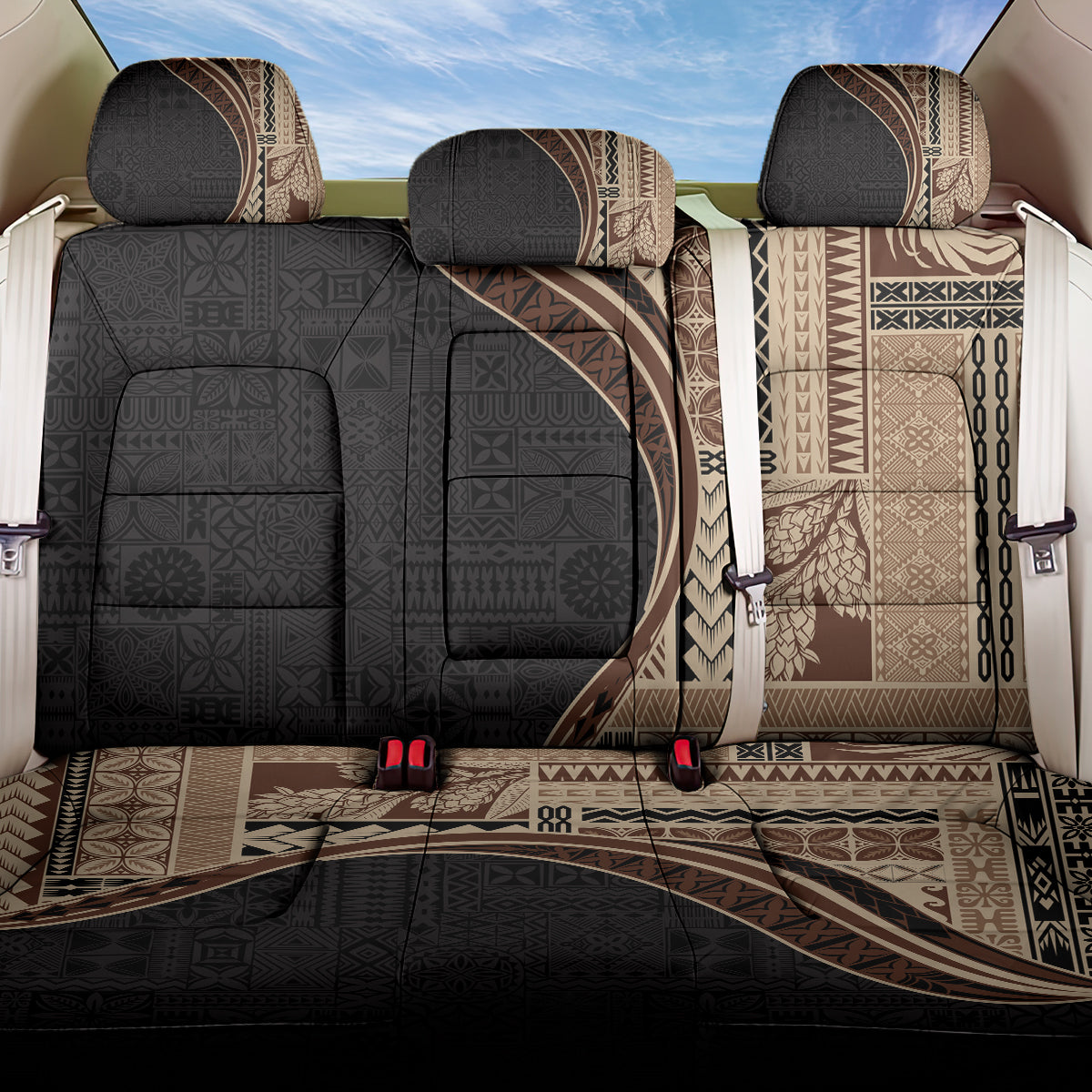 Samoa Siapo Motif and Tapa Pattern Half Style Back Car Seat Cover Beige Color