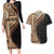 Samoa Siapo Motif and Tapa Pattern Half Style Couples Matching Long Sleeve Bodycon Dress and Hawaiian Shirt Beige Color