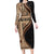 Samoa Siapo Motif and Tapa Pattern Half Style Long Sleeve Bodycon Dress Beige Color