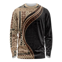 Samoa Siapo Motif and Tapa Pattern Half Style Long Sleeve Shirt Beige Color LT03 Unisex Beige - Polynesian Pride