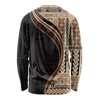 Samoa Siapo Motif and Tapa Pattern Half Style Long Sleeve Shirt Beige Color LT03 - Polynesian Pride