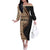 Samoa Siapo Motif and Tapa Pattern Half Style Off The Shoulder Long Sleeve Dress Beige Color