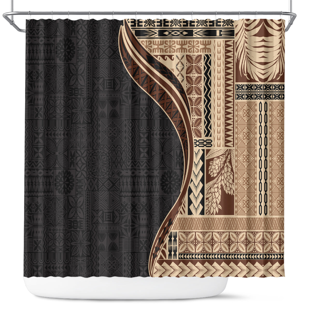 Samoa Siapo Motif and Tapa Pattern Half Style Shower Curtain Beige Color