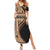 Samoa Siapo Motif and Tapa Pattern Half Style Summer Maxi Dress Beige Color