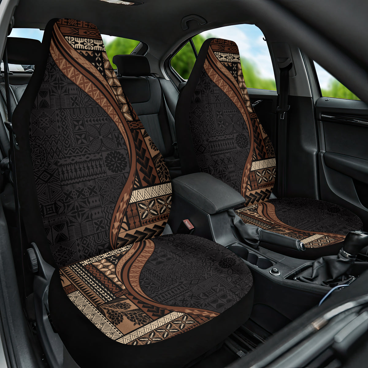 Samoa Siapo Motif and Tapa Pattern Half Style Car Seat Cover Black Color