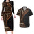 Samoa Siapo Motif and Tapa Pattern Half Style Couples Matching Long Sleeve Bodycon Dress and Hawaiian Shirt Black Color
