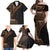 Samoa Siapo Motif and Tapa Pattern Half Style Family Matching Off Shoulder Maxi Dress and Hawaiian Shirt Black Color