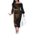 Samoa Siapo Motif and Tapa Pattern Half Style Off The Shoulder Long Sleeve Dress Black Color