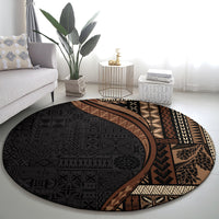 Samoa Siapo Motif and Tapa Pattern Half Style Round Carpet Black Color