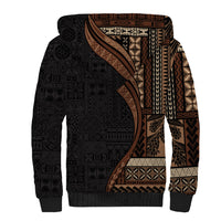 Samoa Siapo Motif and Tapa Pattern Half Style Sherpa Hoodie Black Color