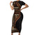 Samoa Siapo Motif and Tapa Pattern Half Style Short Sleeve Bodycon Dress Black Color