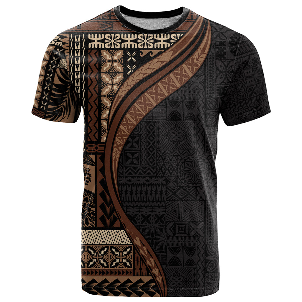 Samoa Siapo Motif and Tapa Pattern Half Style T Shirt Black Color