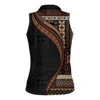 Samoa Siapo Motif and Tapa Pattern Half Style Women Sleeveless Polo Shirt Black Color