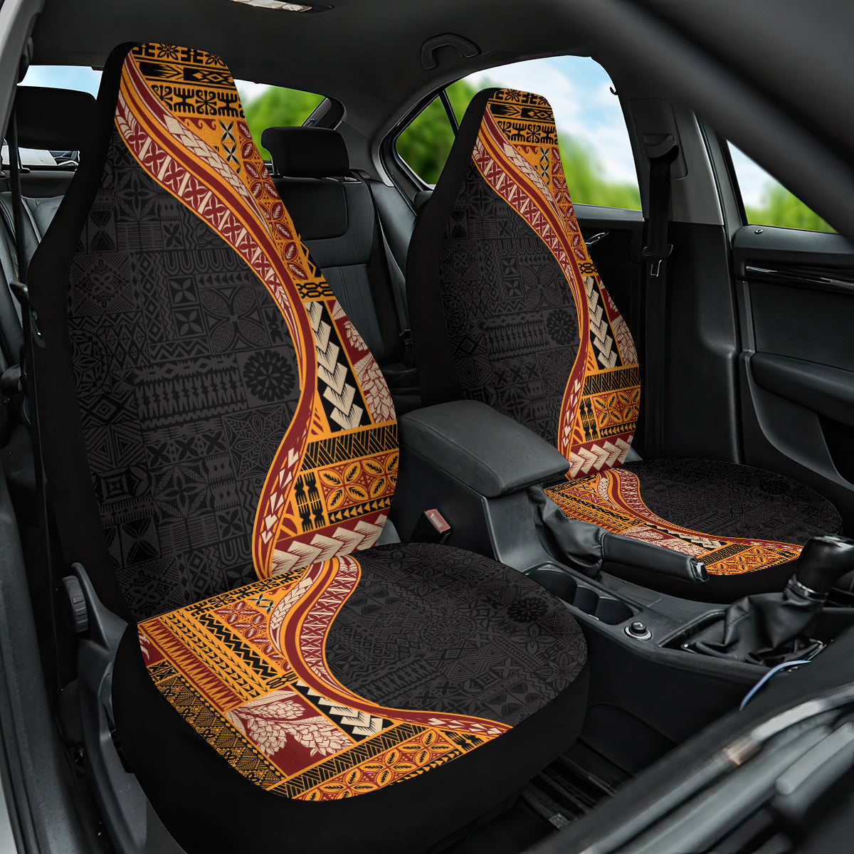 Samoa Siapo Motif and Tapa Pattern Half Style Car Seat Cover Yellow Color
