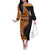 Samoa Siapo Motif and Tapa Pattern Half Style Off The Shoulder Long Sleeve Dress Yellow Color