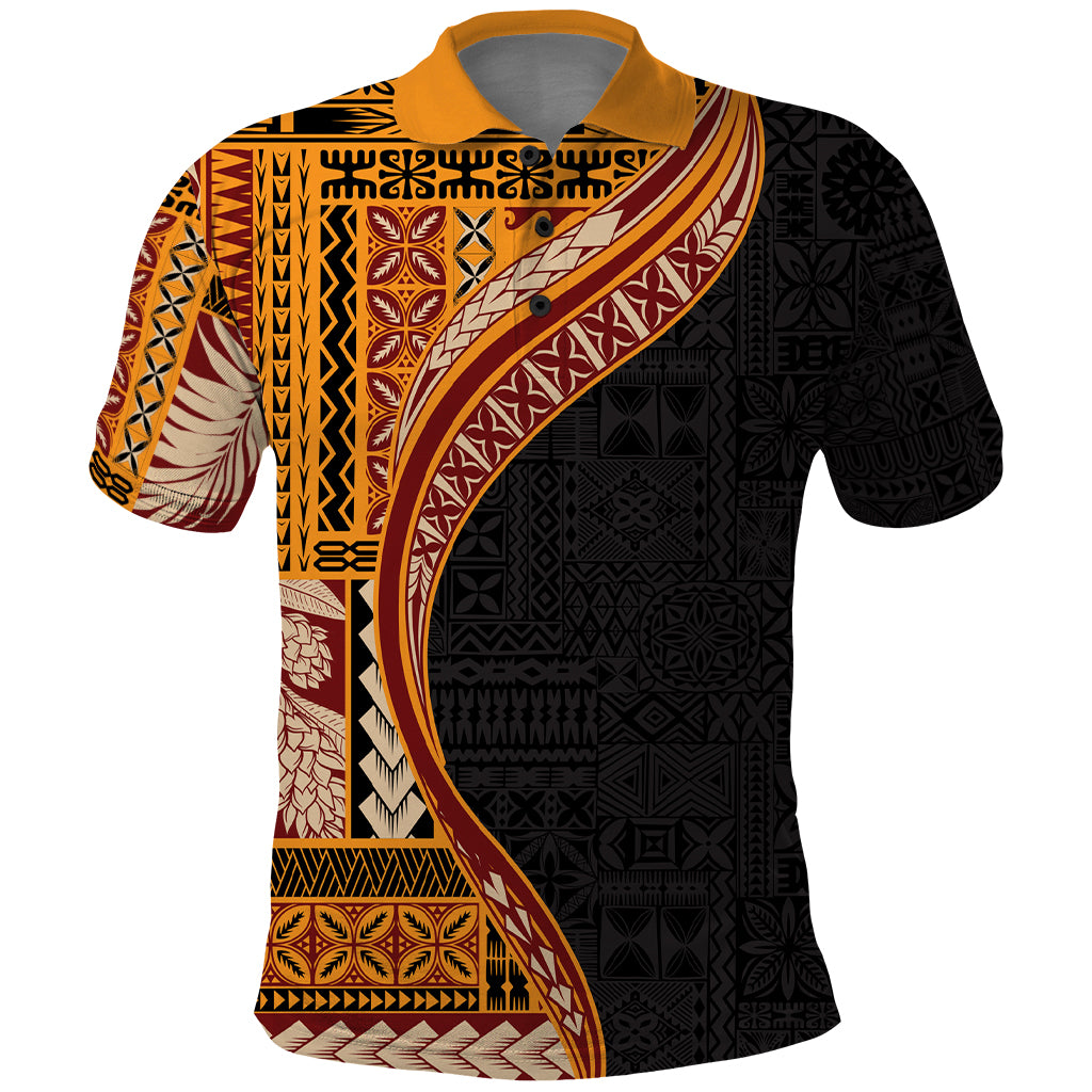 Samoa Siapo Motif and Tapa Pattern Half Style Polo Shirt Yellow Color