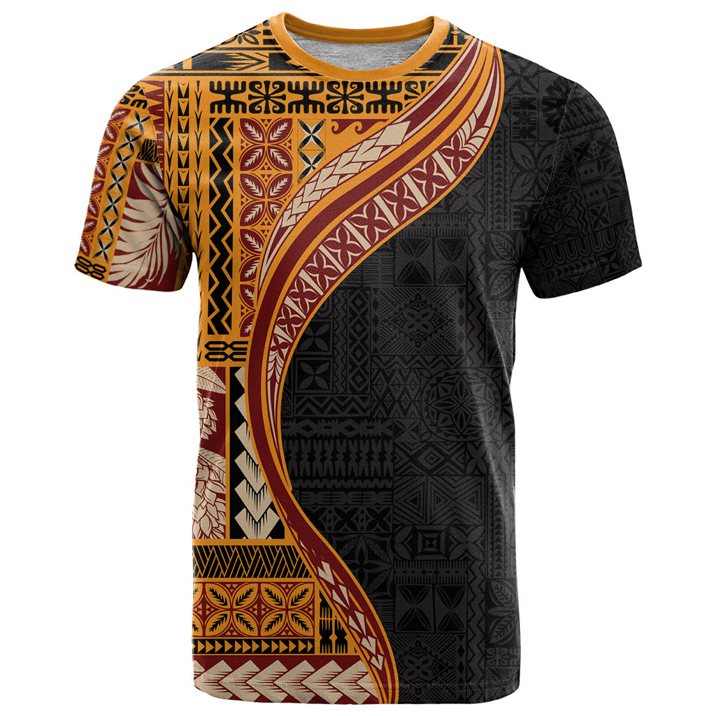 Samoa Siapo Motif and Tapa Pattern Half Style T Shirt Yellow Color