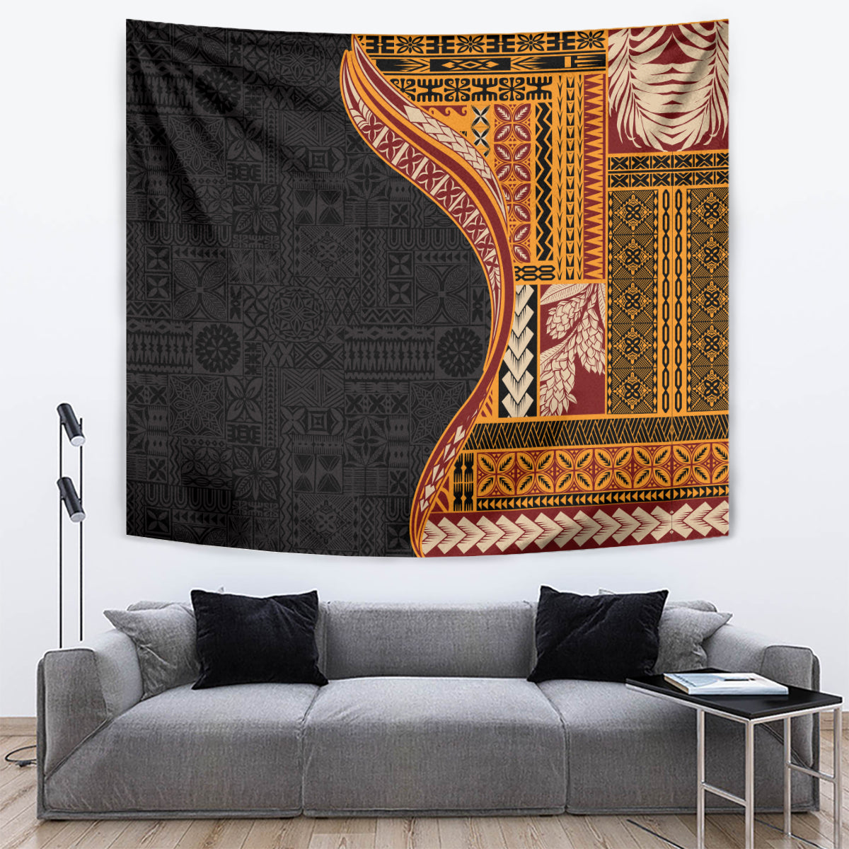 Samoa Siapo Motif and Tapa Pattern Half Style Tapestry Yellow Color