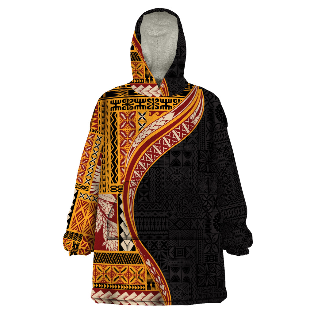Samoa Siapo Motif and Tapa Pattern Half Style Wearable Blanket Hoodie Yellow Color