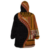 Samoa Siapo Motif and Tapa Pattern Half Style Wearable Blanket Hoodie Yellow Color