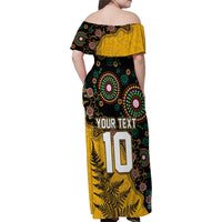 Custom New Zealand and Australia Rugby Family Matching Off Shoulder Maxi Dress and Hawaiian Shirt Maori Warrior With Aboriginal Version
