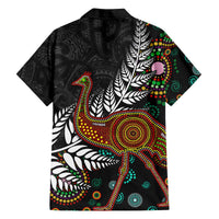 New Zealand Fern and Australia Emu Family Matching Off The Shoulder Long Sleeve Dress and Hawaiian Shirt Aboriginal Mix Maori Pattern LT03 - Polynesian Pride
