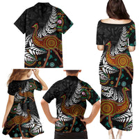New Zealand Fern and Australia Emu Family Matching Puletasi and Hawaiian Shirt Aboriginal Mix Maori Pattern