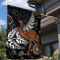 New Zealand Fern and Australia Emu Garden Flag Aboriginal Mix Maori Pattern