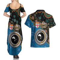 Fiji Palm Tree and Australia Kangaroo Couples Matching Summer Maxi Dress and Hawaiian Shirt Aboriginal Mix Tapa Pattern