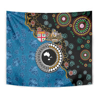 Fiji Palm Tree and Australia Kangaroo Tapestry Aboriginal Mix Tapa Pattern