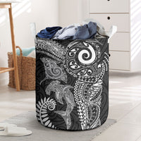 Aotearoa Maori Sea Animals Tribal Laundry Basket Manta Ray and Shark Moko Pattern Black Color
