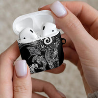 Aotearoa Maori Sea Animals Tribal AirPods Case Manta Ray and Shark Moko Pattern Black Color