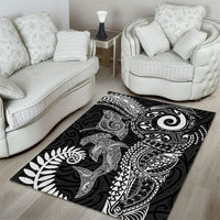 Aotearoa Maori Sea Animals Tribal Area Rug Manta Ray and Shark Moko Pattern Black Color