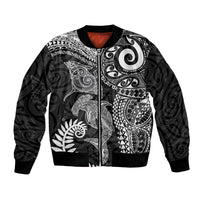Aotearoa Maori Sea Animals Tribal Bomber Jacket Manta Ray and Shark Moko Pattern Black Color