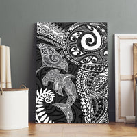 Aotearoa Maori Sea Animals Tribal Canvas Wall Art Manta Ray and Shark Moko Pattern Black Color