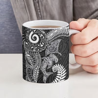 Aotearoa Maori Sea Animals Tribal Ceramic Mug Manta Ray and Shark Moko Pattern Black Color