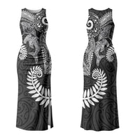 Aotearoa Maori Sea Animals Tribal Couples Matching Tank Maxi Dress and Hawaiian Shirt Manta Ray and Shark Moko Pattern Black Color LT03 - Polynesian Pride